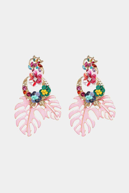 Leaf & Flower Shape Zinc Alloy Dangle Earrings