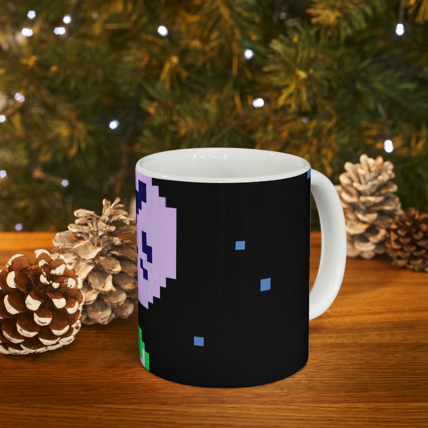 "Lonely Witness of the Night Sky" - The Alien Ceramic Mug 11 oz Pixel Art