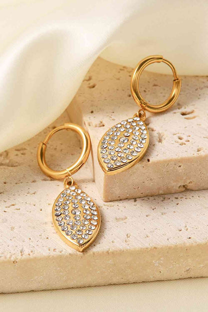 Inlaid Rhinestone Leaf Drop Earrings