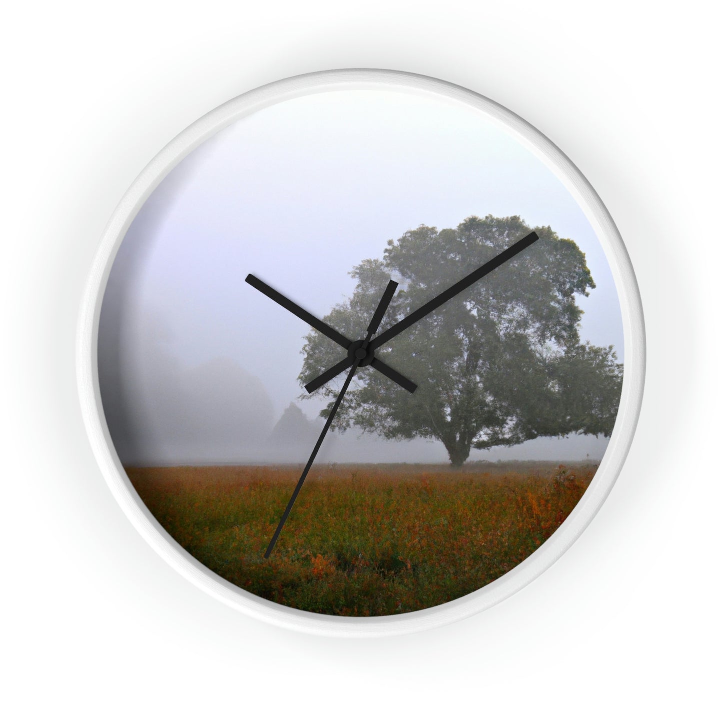 The Lonely Tree in the Foggy Meadow - The Alien Wall Clock