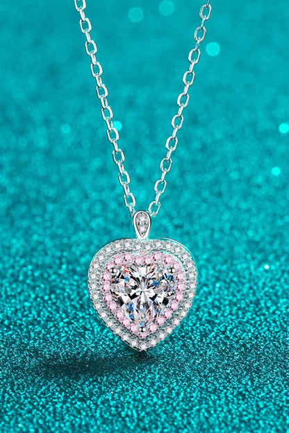 Collar con colgante de corazón de moissanita de 1 quilate de plata de ley 925