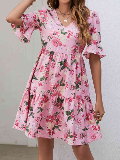 Printed V-Neck Knee-Length Dress