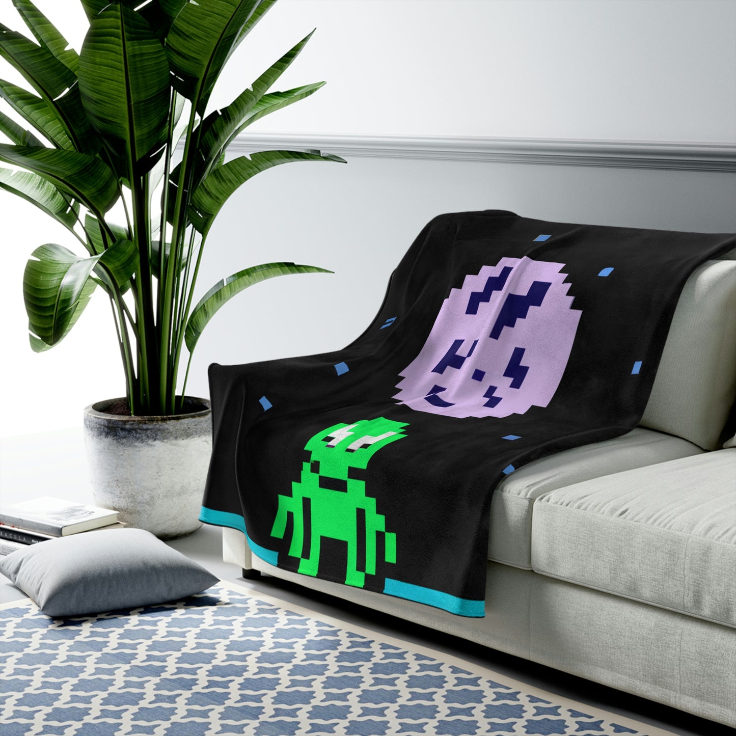 "Lonely Witness of the Night Sky" - The Alien Velveteen Plush Blanket Pixel Art