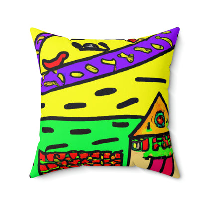 "A Slumbering Village of the Soaring Dragon" - The Alien Square Pillow