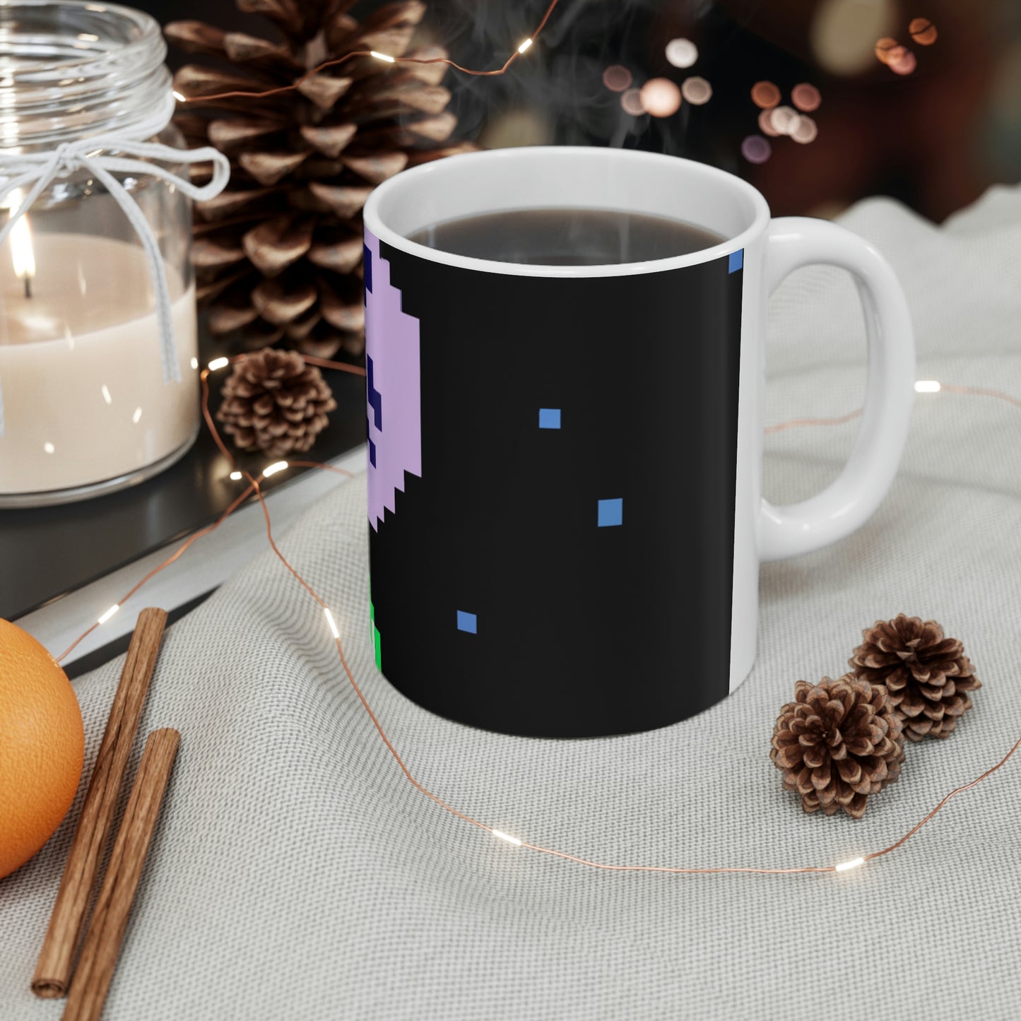 "Lonely Witness of the Night Sky" - The Alien Ceramic Mug 11 oz Pixel Art