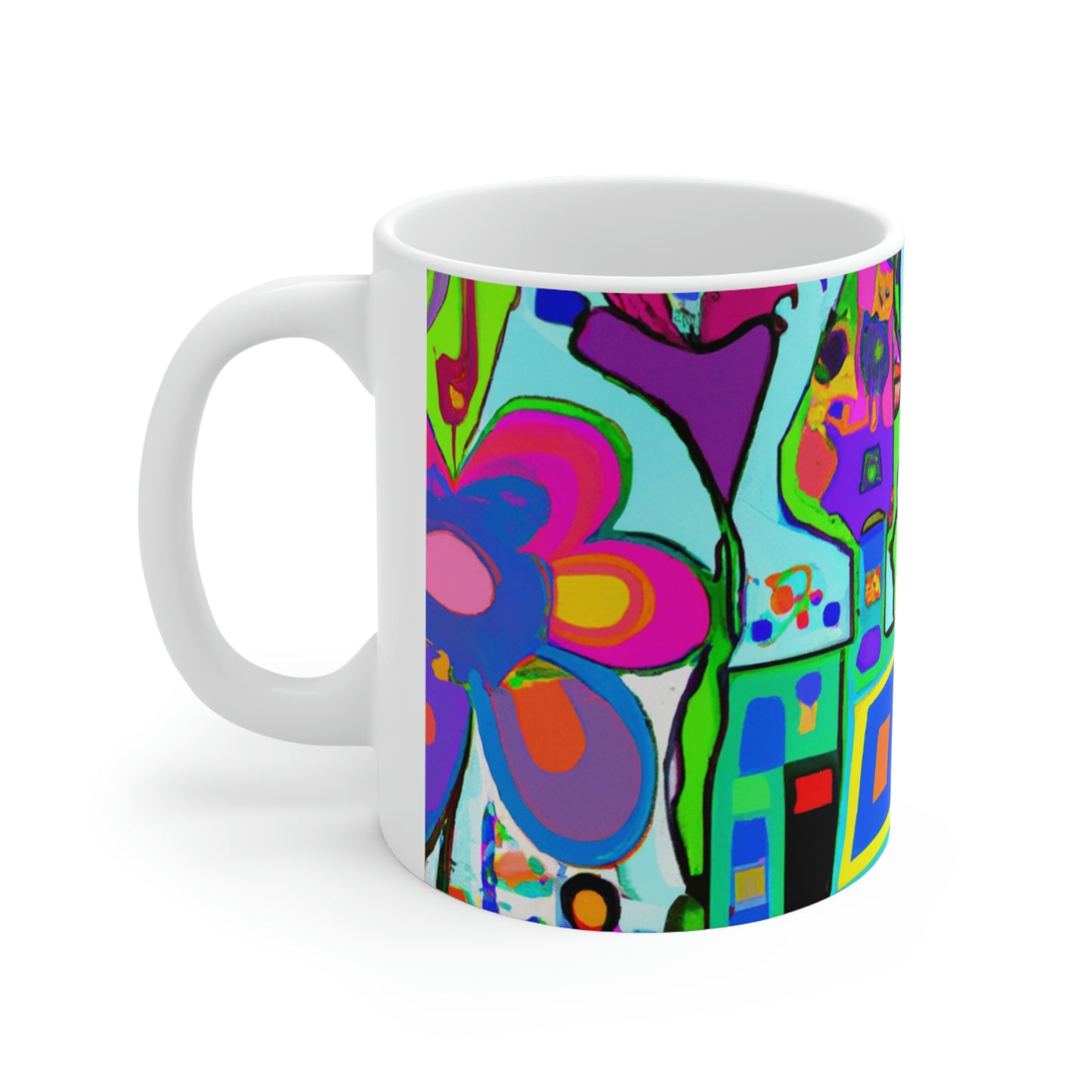 "A Mystical Garden of Rainbow Petals" - Der Alien-Keramikbecher 11 oz