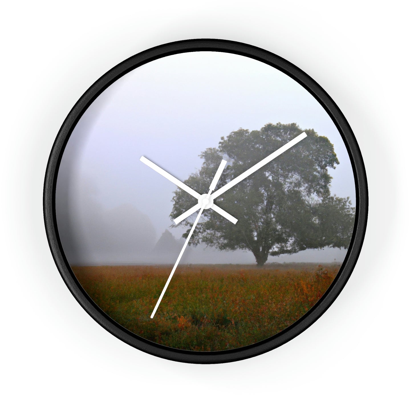 The Lonely Tree in the Foggy Meadow - The Alien Wall Clock