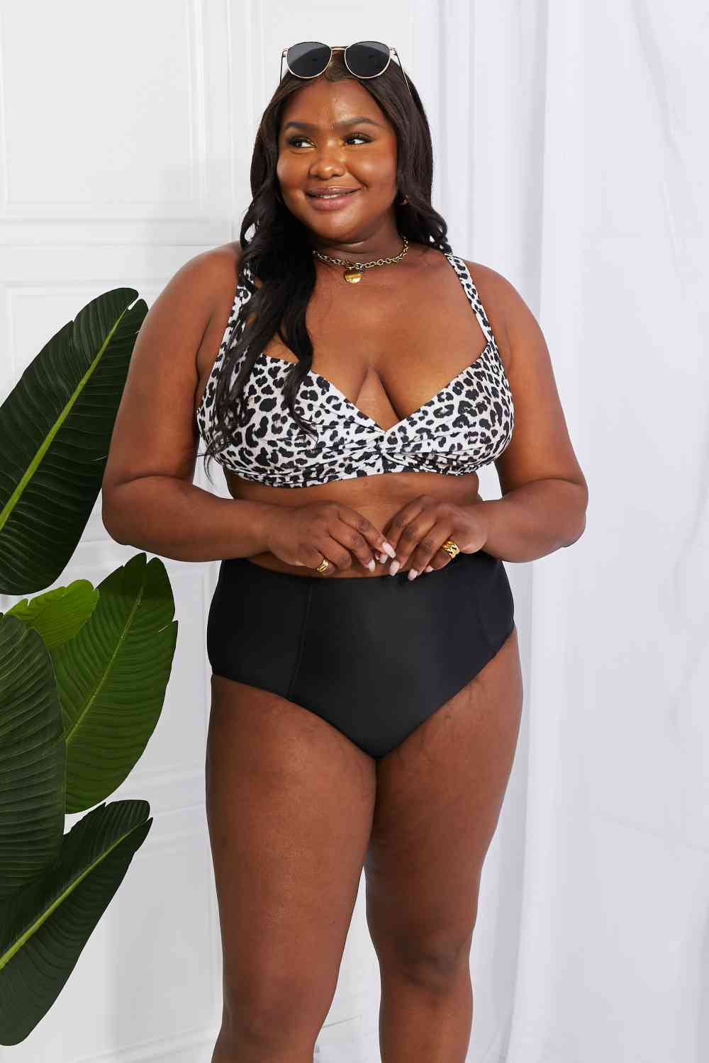 Marina West Swim Take A Dip Twist Hochhaus-Bikini in Leopardenmuster