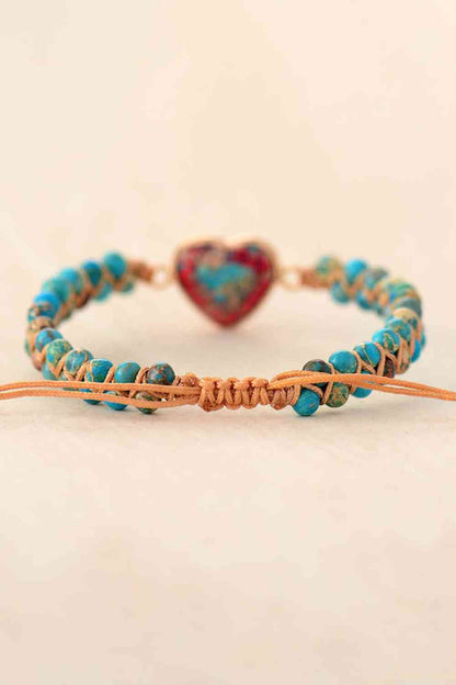 Pulsera de piedra natural hecha a mano con forma de corazón