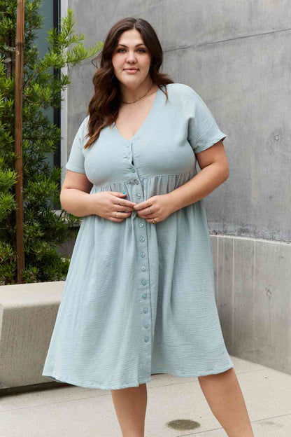 Sweet Lovely By Jen Full Size Button Down Midi Dress