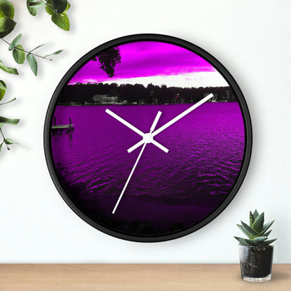 "The Neon Purple Lakefront" - The Alien Wall Clock