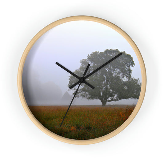 The Lonely Tree in the Foggy Meadow - The Alien Wall Clock