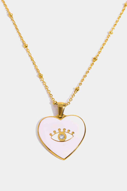 Collar con colgante chapado en oro de 18 quilates con forma de corazón y mal de ojo