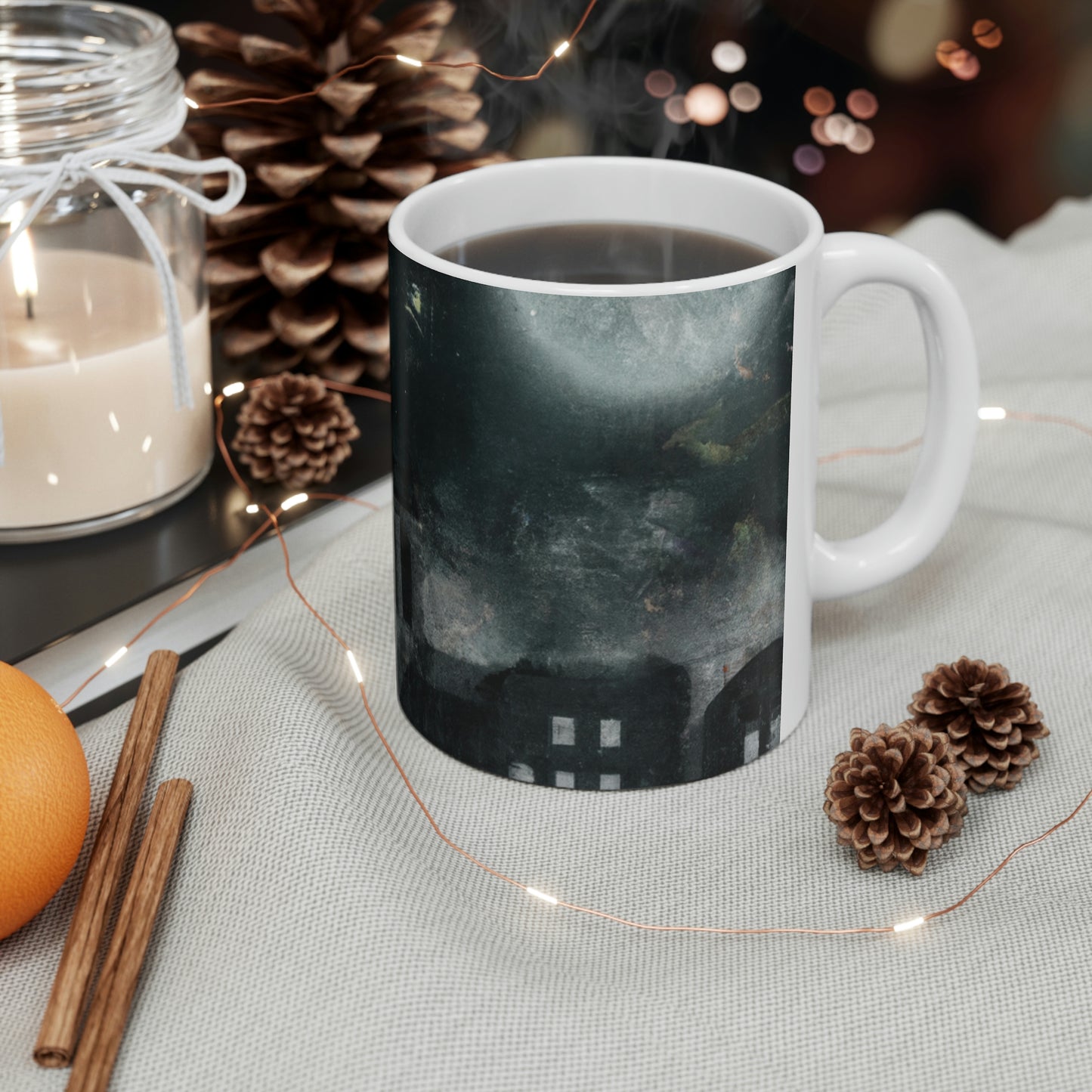 "Luminous Nocturne: A City Lit By Moonlight" - The Alien Ceramic Mug 11 oz