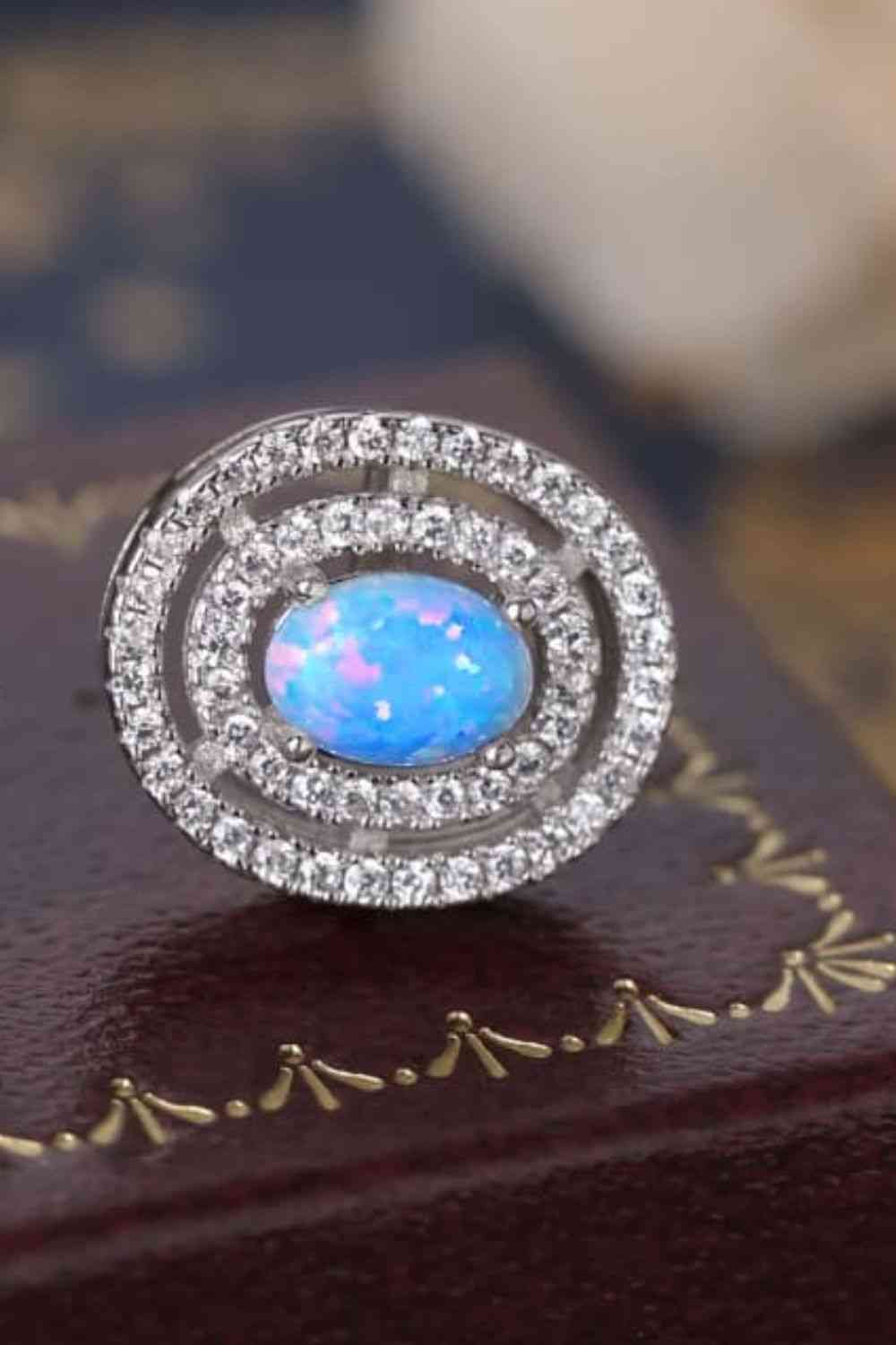 925 Sterling Silver Opal Round Stud Earrings