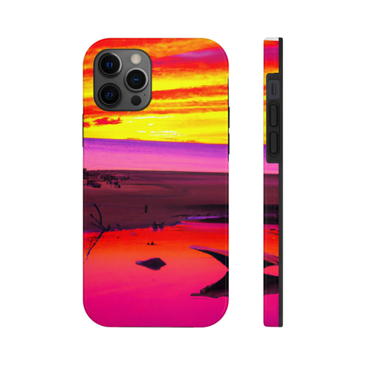 "Forgotten Solace: The Splendor of a Vibrant Sunset at an Abandoned Beach" - The Alien Tough Phone Cases