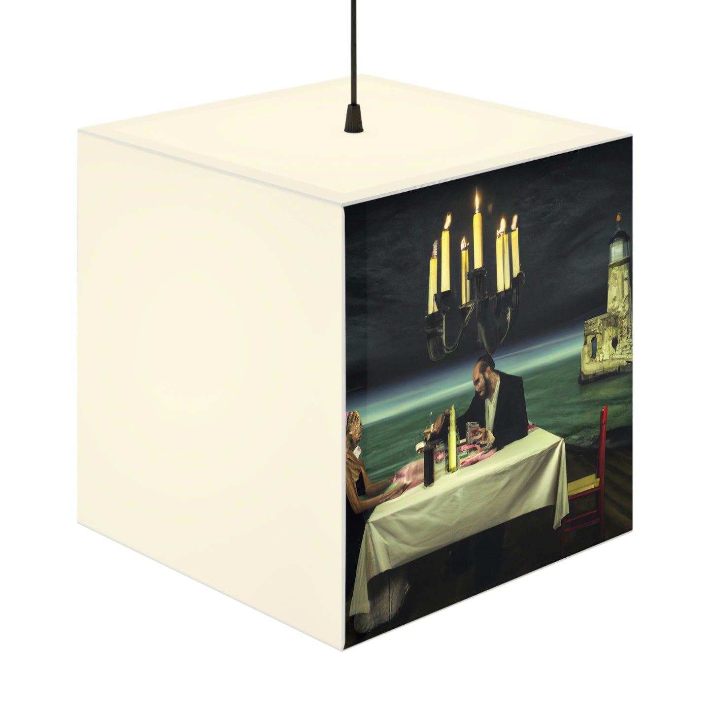 "Ein Leuchtfeuer der Romantik: Ein intimes Abendessen bei Kerzenschein in einem vergessenen Leuchtturm" - Die Alien Light Cube Lampe