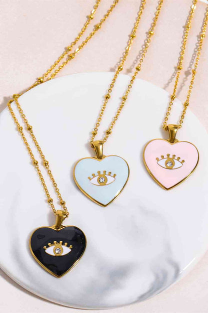 Collar con colgante chapado en oro de 18 quilates con forma de corazón y mal de ojo