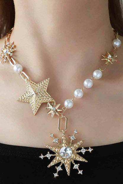 Collar de aleación con forma de estrella de perlas sintéticas