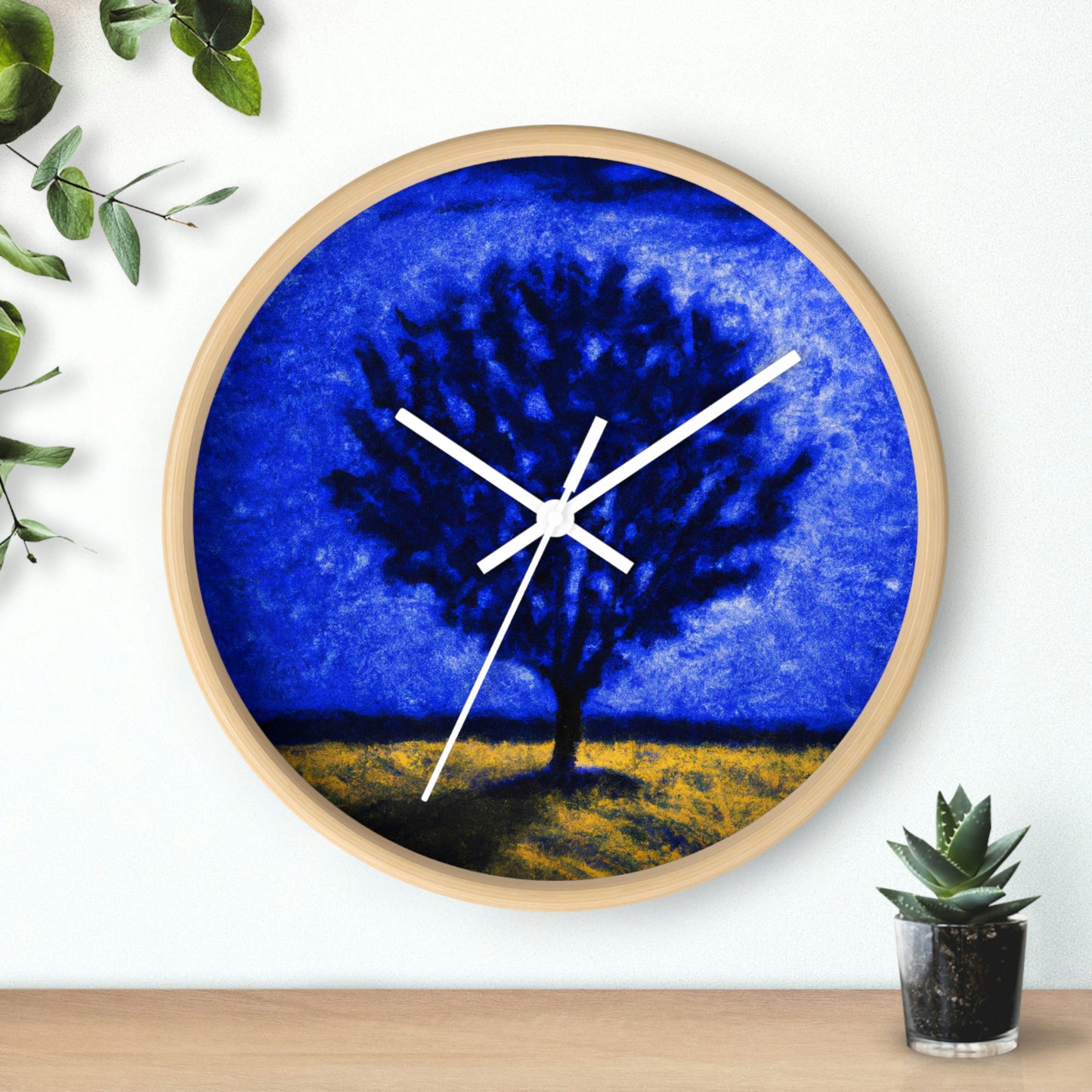 "A Lone Blue Tree in the Moonlight Field" - The Alien Wall Clock