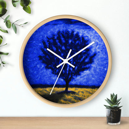 "Un árbol azul solitario en el campo de luz de la luna" - El reloj de pared alienígena