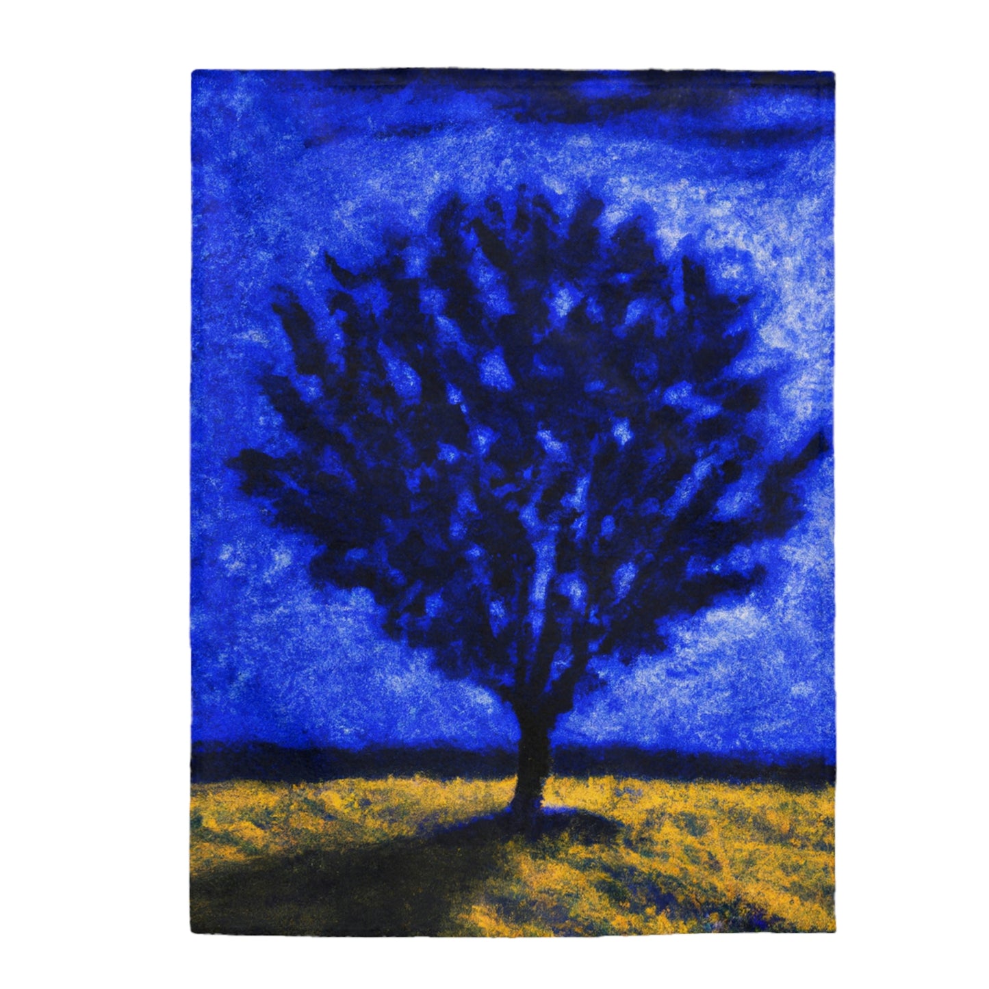 "A Lone Blue Tree in the Moonlight Field" - The Alien Velveteen Plush Blanket