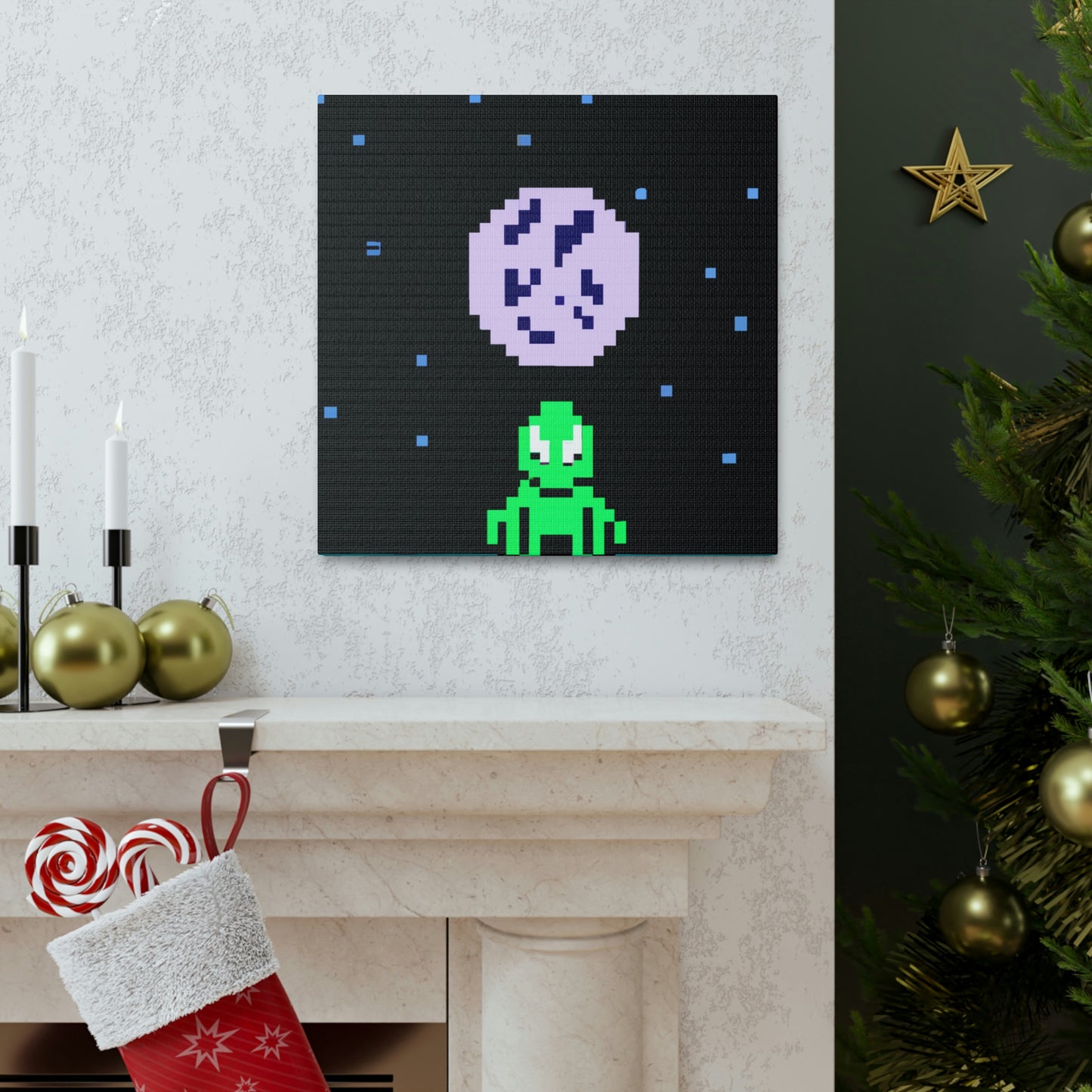 "Lonely Witness of the Night Sky" - The Alien Canva Pixel Art