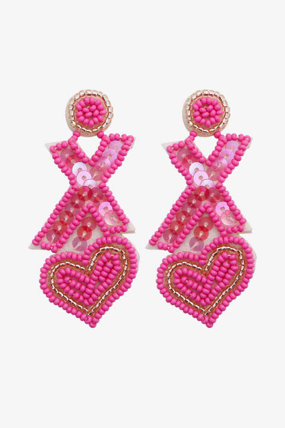 Random 2-Pair Heart and X-Shape Bead Dangle Earrings