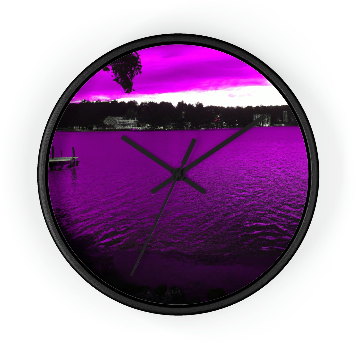 "The Neon Purple Lakefront" - The Alien Wall Clock