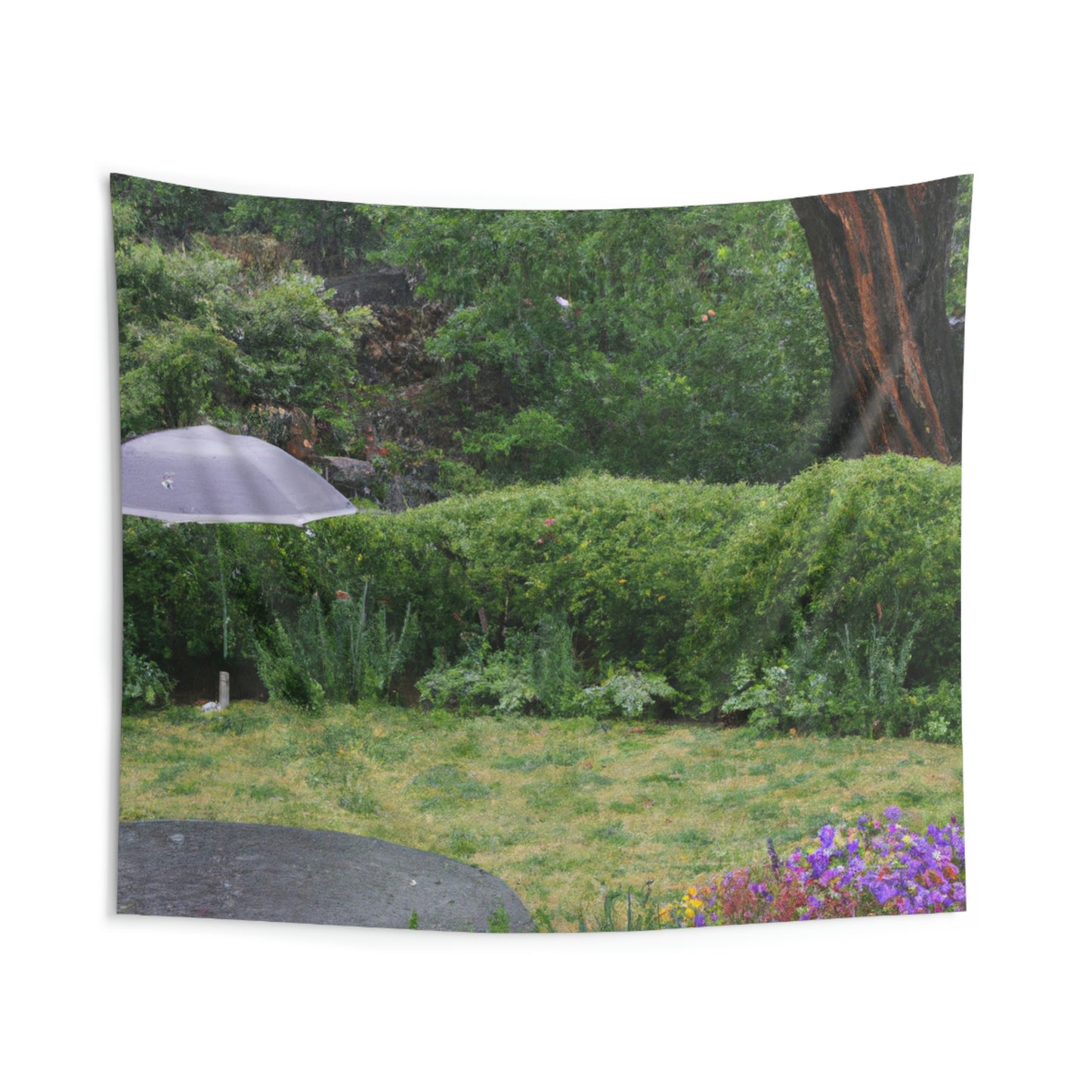 "Rainy Refuges: Uncovering the Fortune of a Garden Under an Umbrella" - The Alien Wall Tapestries