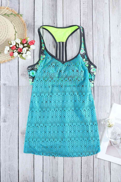 Tankini-Oberteil mit gespleißter Spitze und Blumenmuster