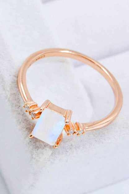 Anillo de piedra lunar natural rectangular