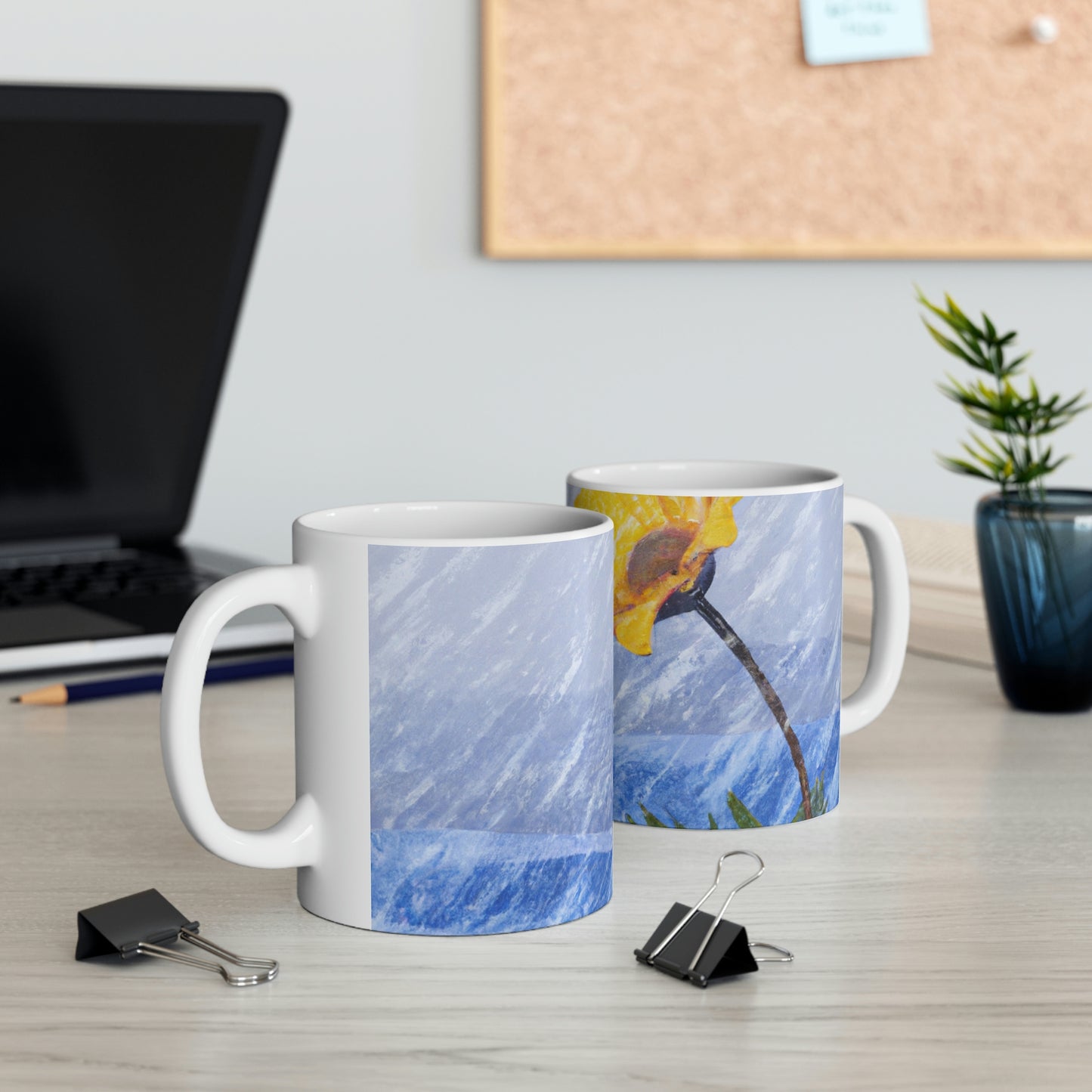 "A Burst of Color in the Glistening White: The Miracle of a Flower Blooms in a Snowstorm" - The Alien Ceramic Mug 11 oz