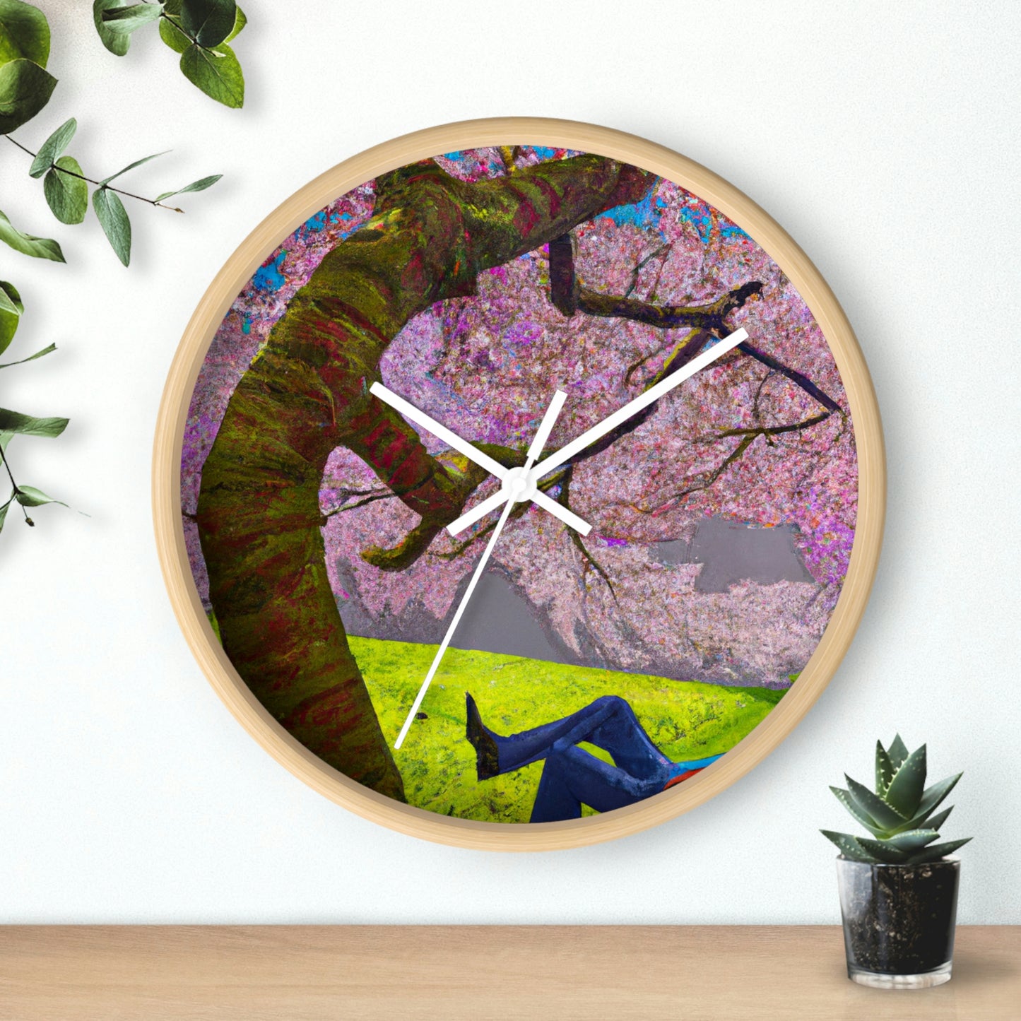 "Un momento de calma bajo las flores de cerezo" - El reloj de pared alienígena