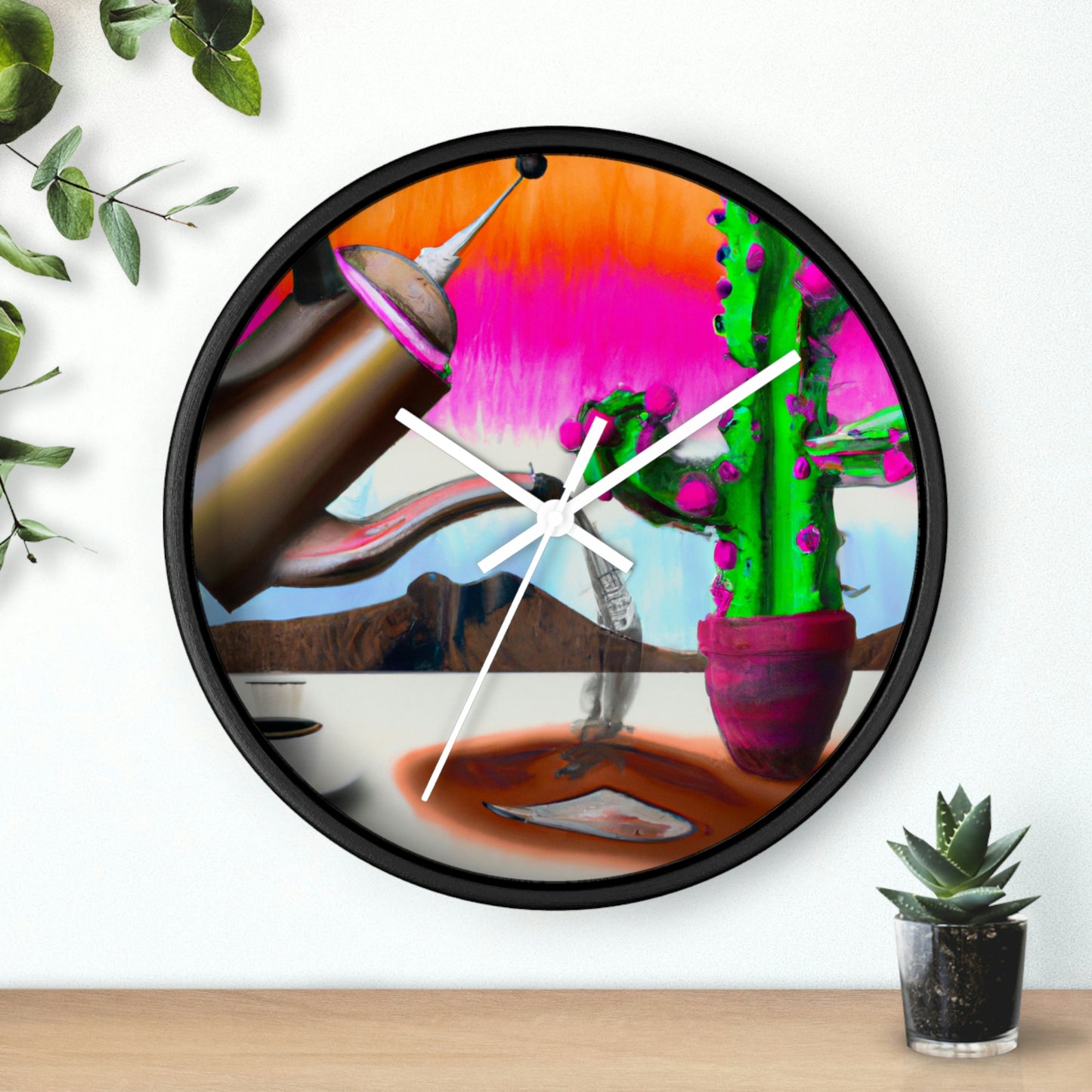 "An Awkward Caffeinated Moment: The Tale of a Bot and a Cactus" - The Alien Wall Clock