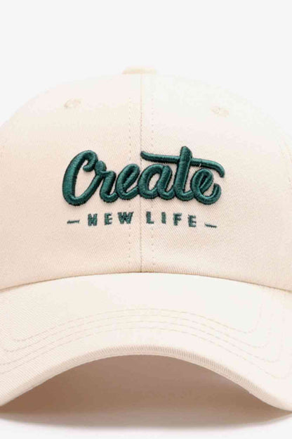 CREATE NEW LIFE Gorra de béisbol de algodón ajustable