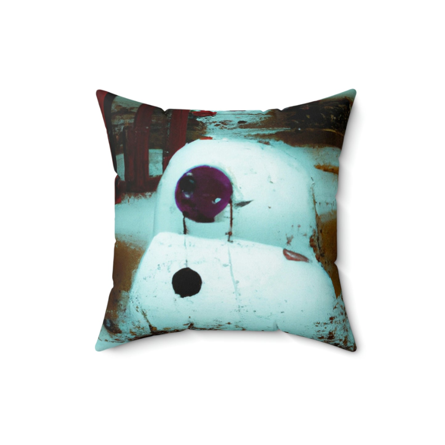 "Melancholy Snowman in a Silent Playground" - The Alien Square Pillow