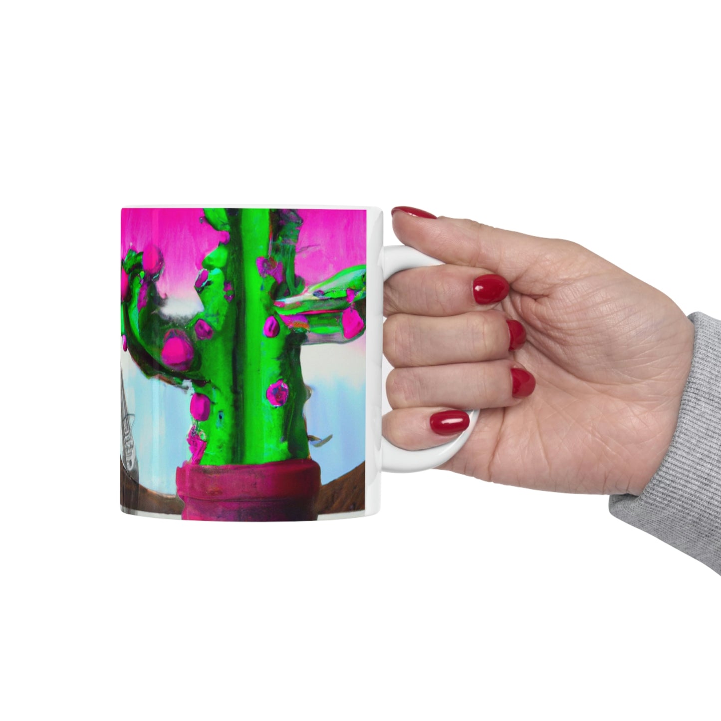 "An Awkward Caffeinated Moment: The Tale of a Bot and a Cactus" - The Alien Ceramic Mug 11 oz