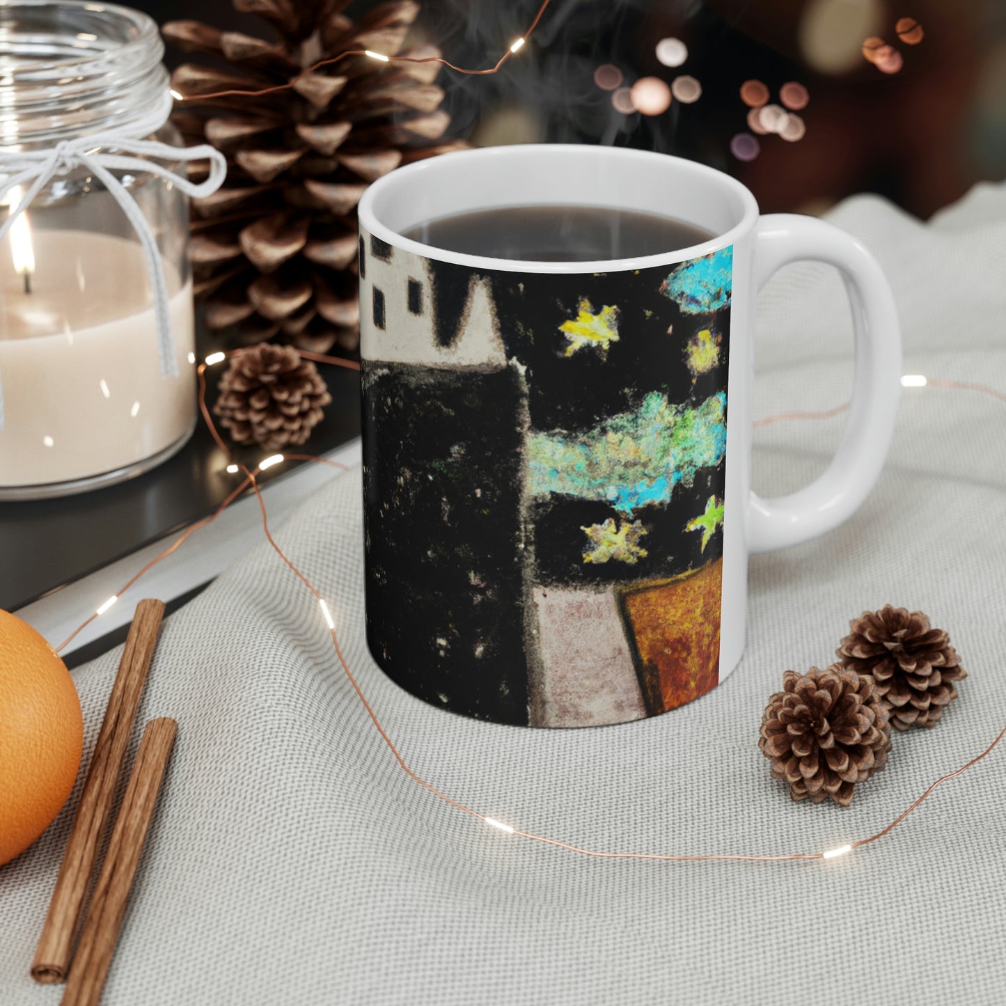 "Cosmic Oasis: A Journey to a Floating City Amid the Sea of ​​Stars" - The Alien Taza de cerámica 11 oz