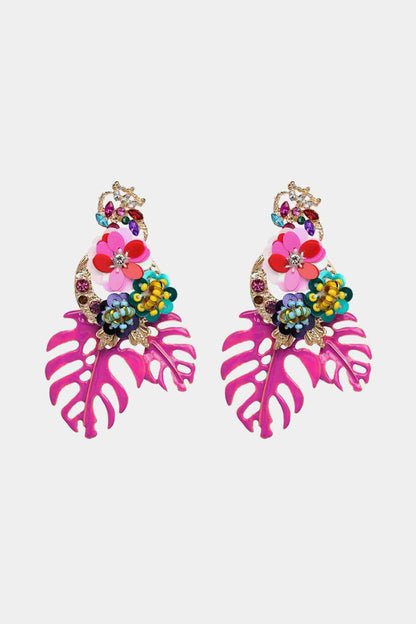 Leaf & Flower Shape Zinc Alloy Dangle Earrings