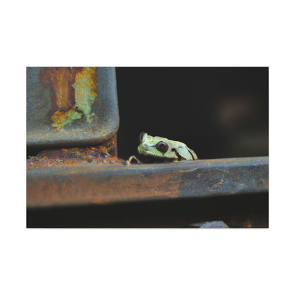 "A Tad Too Far: The Tale of a Train-Stuck Frog." - The Alien Canva