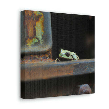 "A Tad Too Far: The Tale of a Train-Stuck Frog." - The Alien Canva