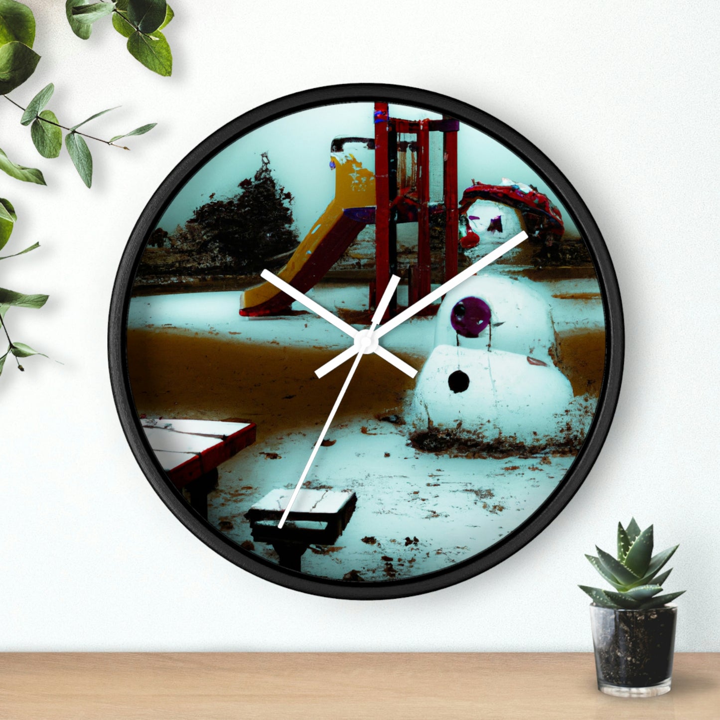 "Melancholy Snowman in a Silent Playground" - The Alien Wall Clock