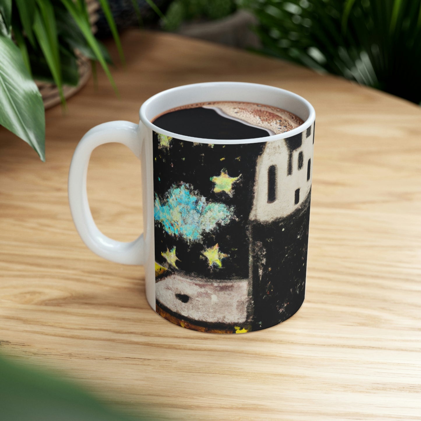 "Cosmic Oasis: A Journey to a Floating City Amid the Sea of ​​Stars" - The Alien Taza de cerámica 11 oz