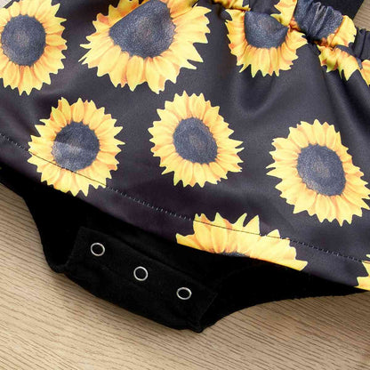 Body-Kleid aus gespleißter Spitze mit Sonnenblumen-Print