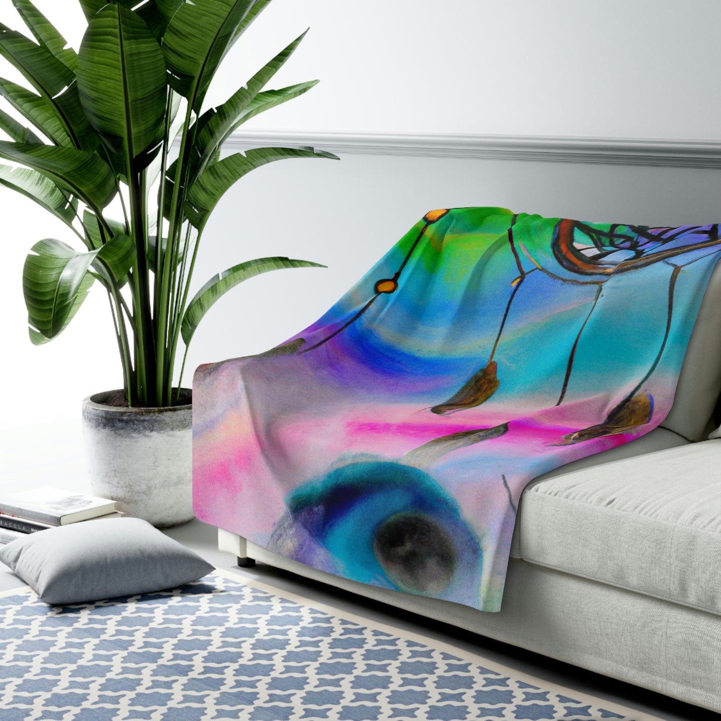 "A Galaxy of Dreams: A Colorful Dreamcatcher Captures Falling Stardust" - The Alien Sherpa Fleece Blanket