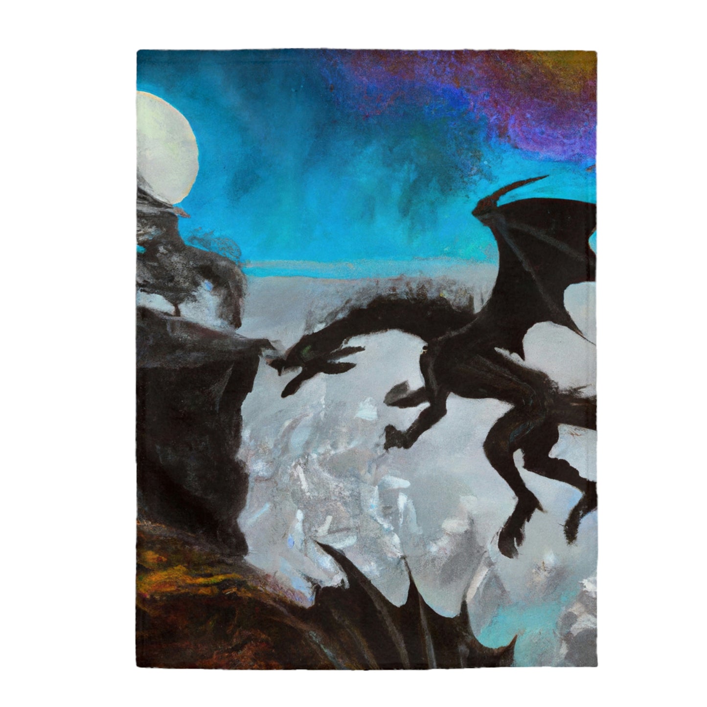 "Clash of Fire and Steel on the Moonlit Cliff" - The Alien Velveteen Plush Blanket