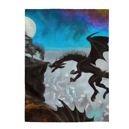 "Clash of Fire and Steel on the Moonlit Cliff" - The Alien Velveteen Plush Blanket