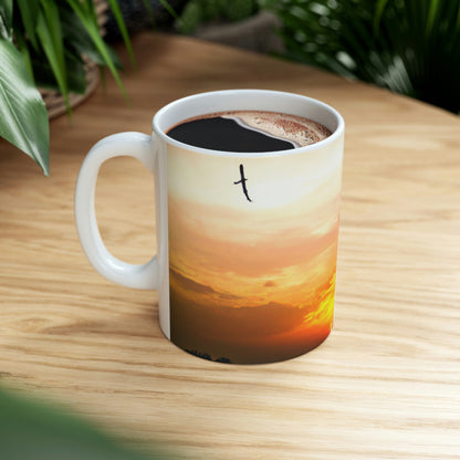 "Vuela más allá del esplendor del sol poniente" - The Alien Taza de cerámica 11 oz