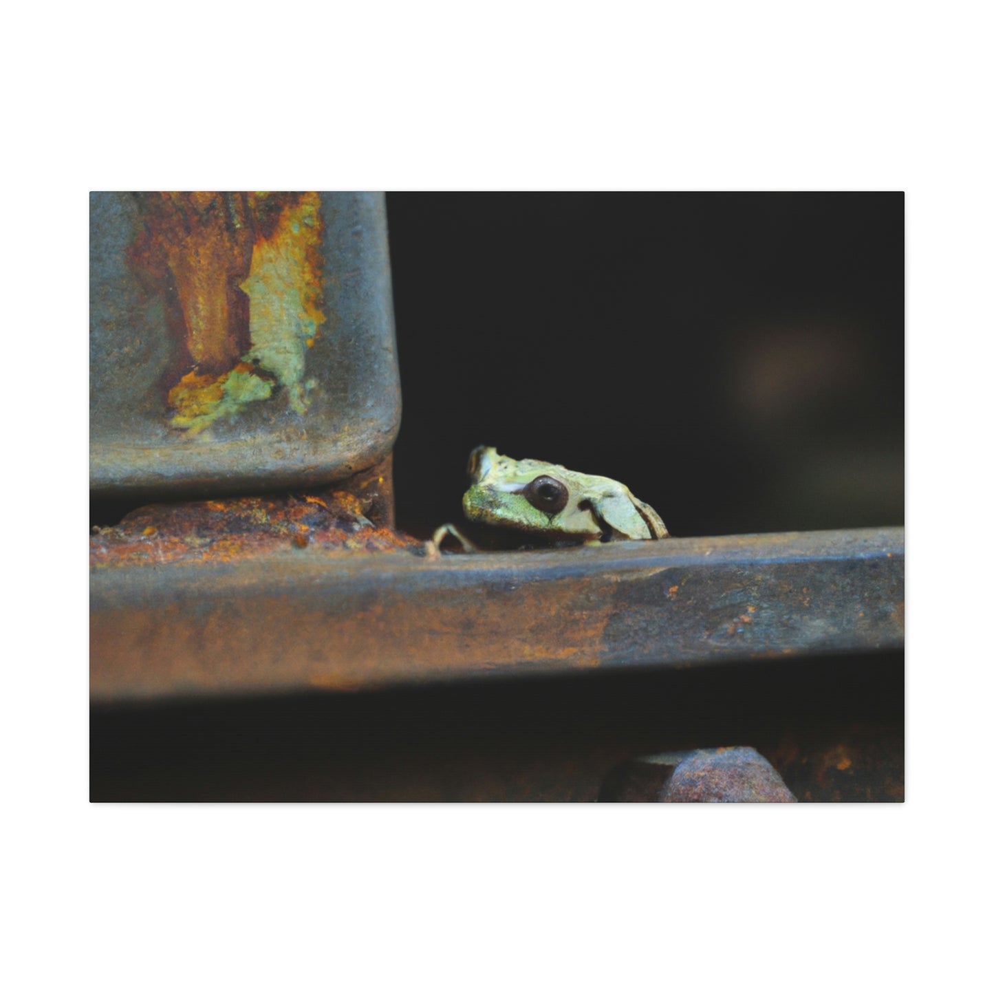 "A Tad Too Far: The Tale of a Train-Stuck Frog." - The Alien Canva